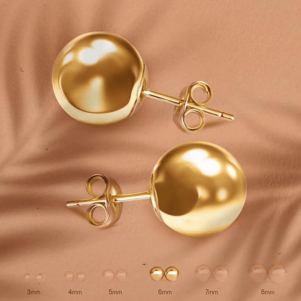 PORI JEWELERS Premium Ball Stud Earrings 14k, Yellow Gold