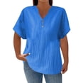 thumbnail image 2 of Endives Womens Linen T Shirt Casual Solid Color Button V Neck T Shirt Plus Size XL-5XL Blue, 2 of 5