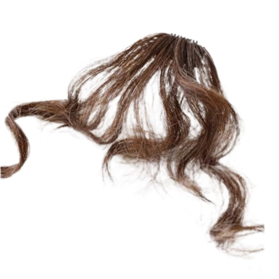 Natural Looking Clip In Air Bangs Hairpiece, Adjustable Brown Curly Synthetic Fringe for Women