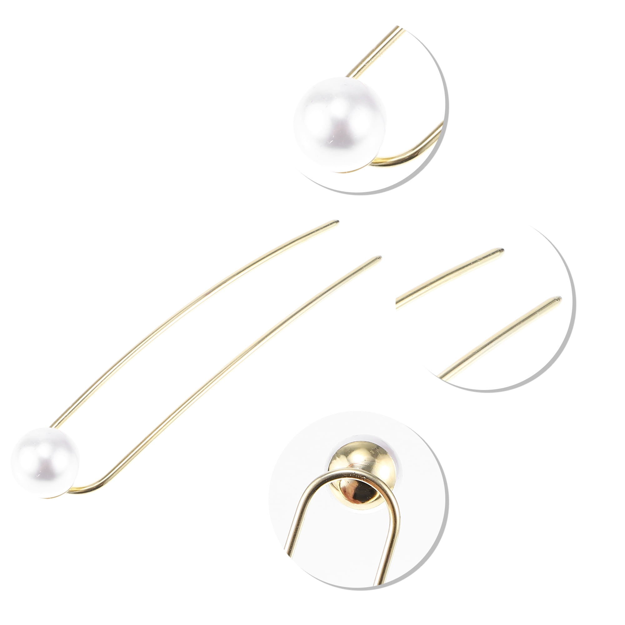 Unique Bargains Pearl U-shaped Hair Pins 4.76"x0.91"x0.79" 1 Pc Gold Tone