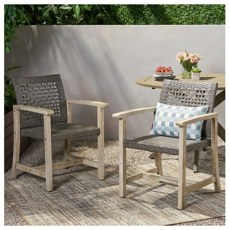 HAMPTON WOOD AND WICKER DINING CHAIR( SET OF 2 )