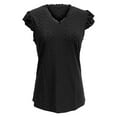 thumbnail image 4 of ZHENHONG T Shirts for Women,Casual Short Sleeves V Neck Loose Blouse Solid Color Ruffle Sleeve Cocoon Shirt,Black Women Blouses, 4 of 7