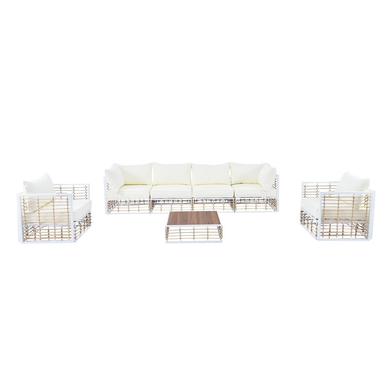 7-Piece Patio Furniture Set with Coffee Table, All-Weather Outdoor Sectional Sofa Set with Thick Cushions, Minimalist Garden Conversation Set for Backyard