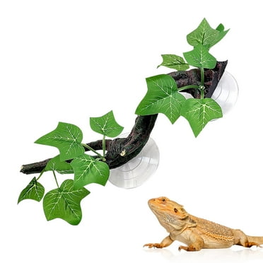 Reptile Plants, Habitat with a Suction Cup Reptile Corner Branch for Terrarium Decor for Climbing Reptiles