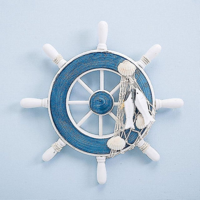 Volante de barco de madera con red de pesca, ancla, gaviota, decoración náutica para colgar en la pared