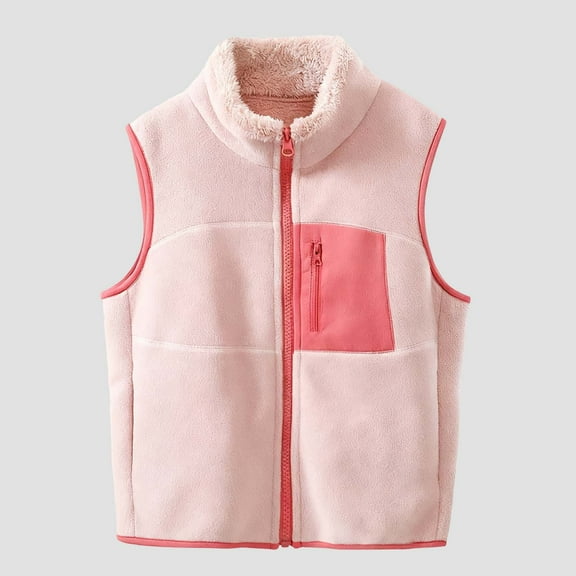 WMTBSRSW Boys Fleece Vest Casual Color Block Sleeveless Jaclets Stand Collar Full Zip up Coat Thermal Winter Warm Waistcoat Outwear 12-13Years