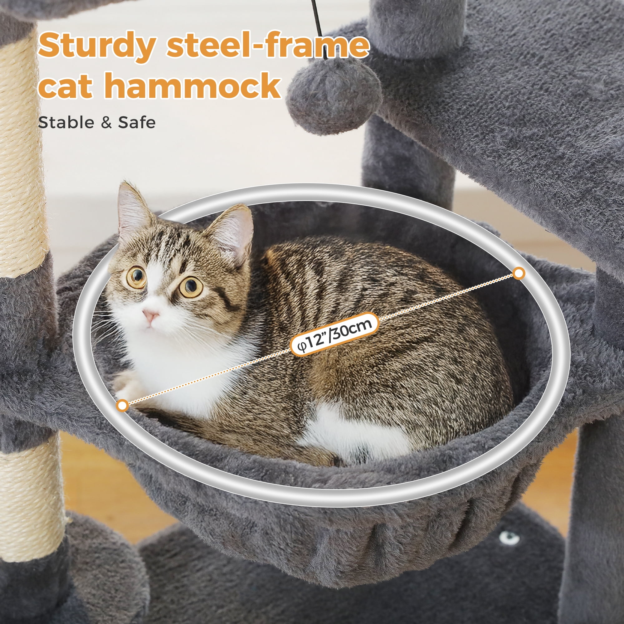 PAWZ Road 36" Cat Tree for Indoor Cats with Cat Condo Scratch Posts Cozy Hammock and Scratch Ladder, Dark Gray