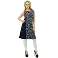 thumbnail image 3 of Bimba Floral Blue Cotton Kurta Tunic Indian Kurti Designer Sleeveless Blouse, 3 of 7