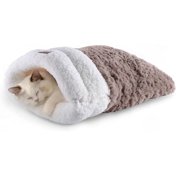 Easeprosper 4‑in‑1 Convertible Cat Bed, Self‑Warming Plush Cat Cave Hideaway, Double‑Sided Faux Fur Pet Sleeping Bag, 21 x 17 Inch