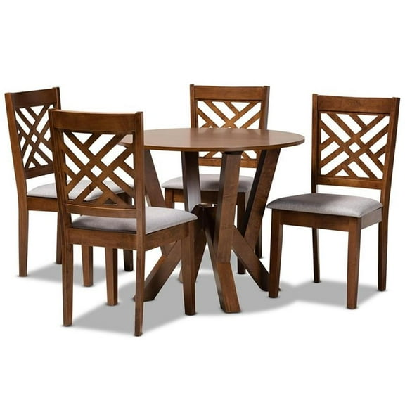 Bowery Hill Gray Fabric and Walnut Finished Wood 5-Piece Dining Set