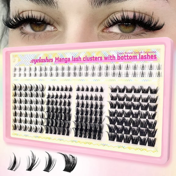 Volume Spiky Lash Clusters with Bottom Lashes, 5-19mm Mega Wispy D Curl DIY Individual Lash Extensions, Thick Spiky Fluffy Clusters for Manga Lash Looks