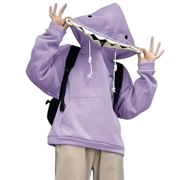 Unisex Shark Tooth Hoodie Pullover Loose Long Sleeve Oversized Hooded Sweatshirt for Men Women Cute Streetwear Tops with Pocket S‑XXL