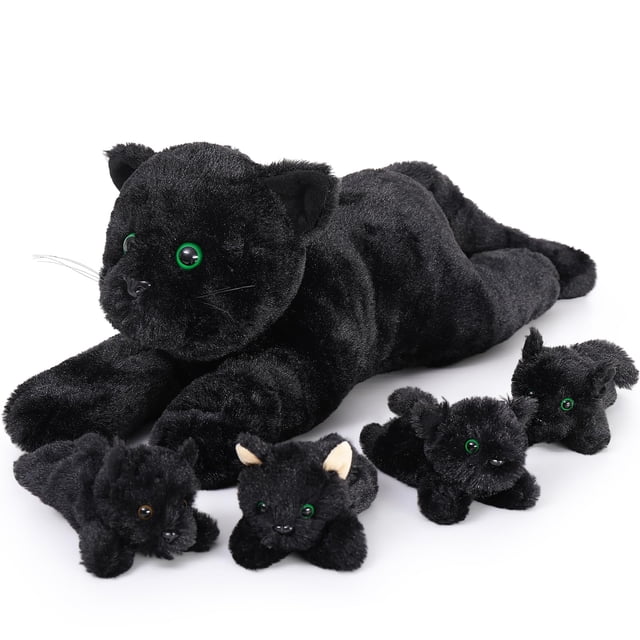 Peluche MaoGolan Black Cat con 4 bebés en el interior de 50 cm