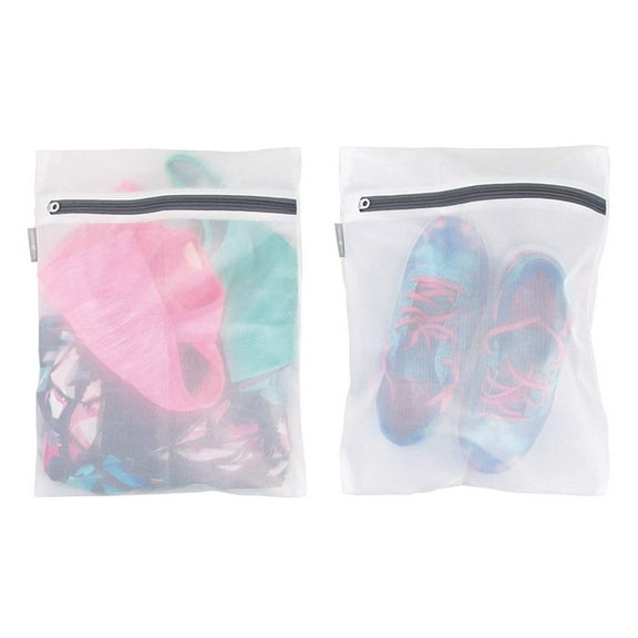 Mesh Laundry Bags for Delicates with Zipper, White Large Laundry Bags Mesh Wash Bags, Easy Fit Bra, Sock, Lingerie, Sneaker, Laundry for Washing Machine Travel Storage, 2 Pcs, 16.0x20.0"