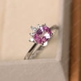 thumbnail image 2 of Pink sapphire ring, oval cut, sterling silver, half halo ring, engagement ring for women, 2 of 4