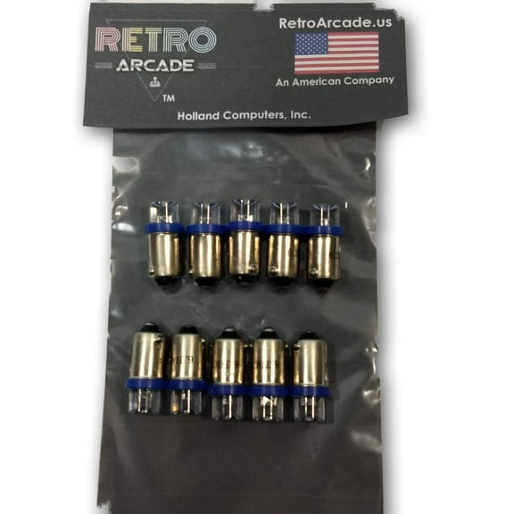 10 Pack, Blue Pinball 6.3 Volt AC LED Round Replacement Bulbs 44/47 Bayonet Base BA9S, Concave Top