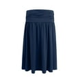thumbnail image 4 of Women Regular Skirt With Pockets Below The Knee Length Color Ruched Flowy Midi Skirt Navy M, 4 of 5
