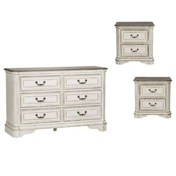 3 Piece Rustic Farmhouse Set With Dresser And Set Of 2 Nightstand Walmart Com Walmart Com