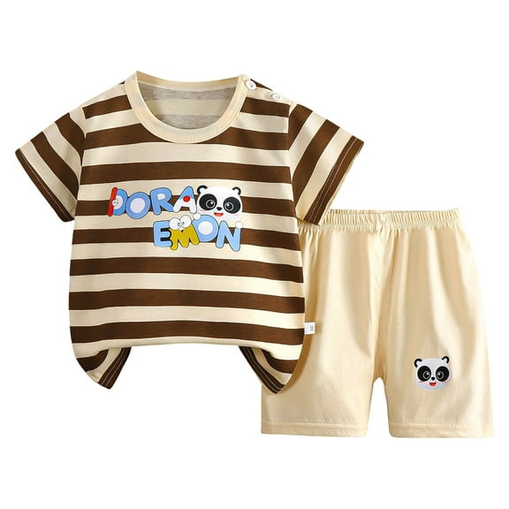 Gubotare Boys Clothes Sets Athletic Boys Short Sleeve T-Shirt and Shorts Set, 2-Piece Outfit Bundle for Boys 6 12 Months (Brown,6-12 Months)