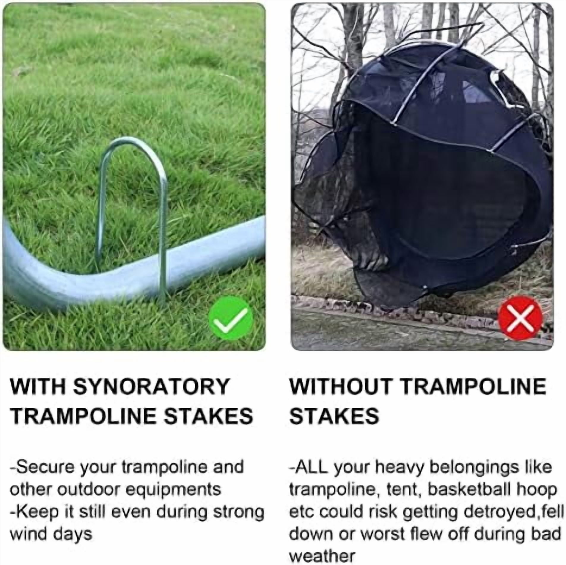 12inch Trampolines Wind Stakes Heavy Duty U Type Sharp Ends Safety Ground Anchor Galvanized Steel for Soccer Goals, Camping Tents and Huge Garden Decoration (Wind Stakes 4pcs)
