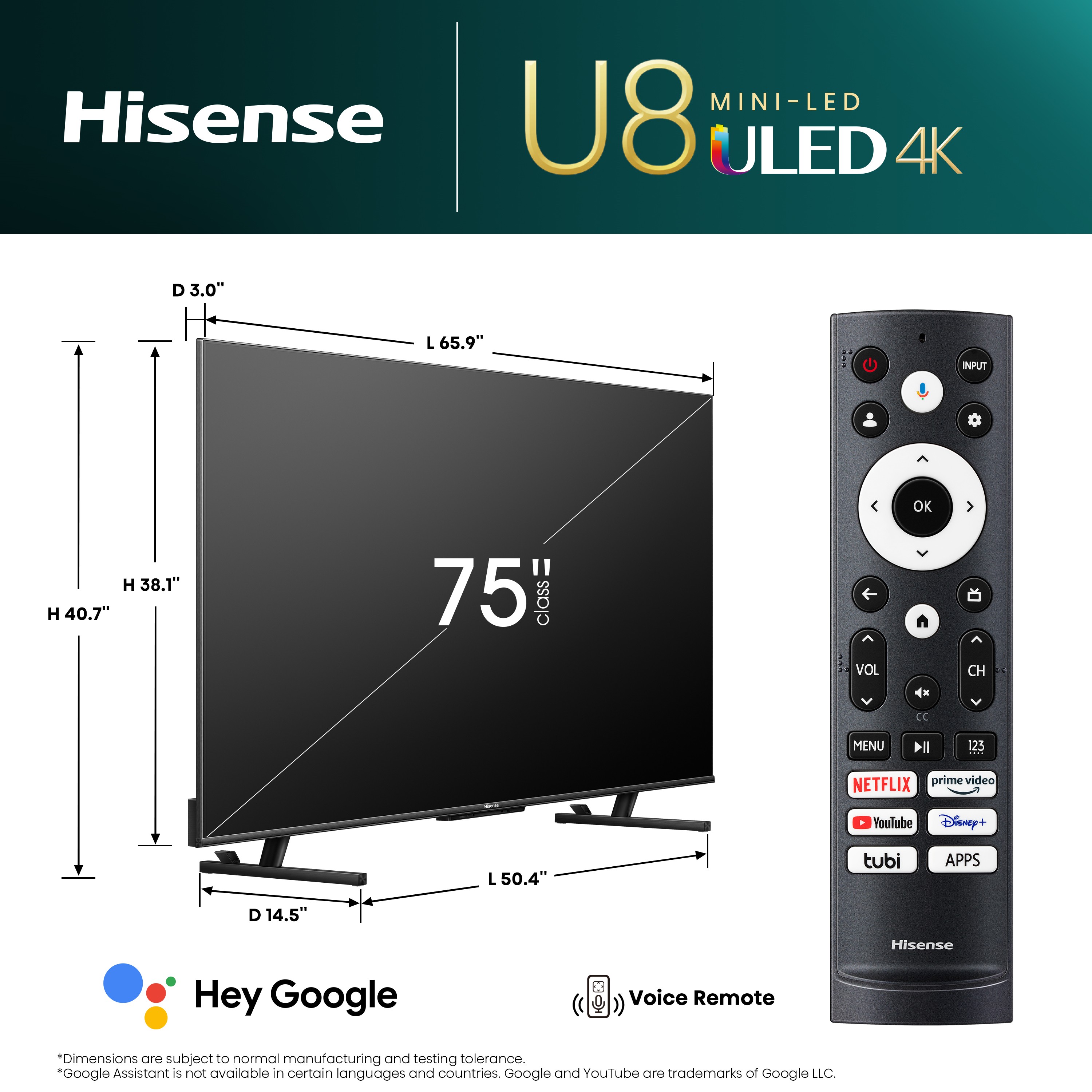 Hisense 75" Class U8 Series Mini-LED ULED 4K UHD Google Smart TV (75U8K) - QLED, Native 144Hz, 1500-Nit, Dolby Vision IQ, Full Array Local Dimming, Game Mode Pro - image 4 of 15