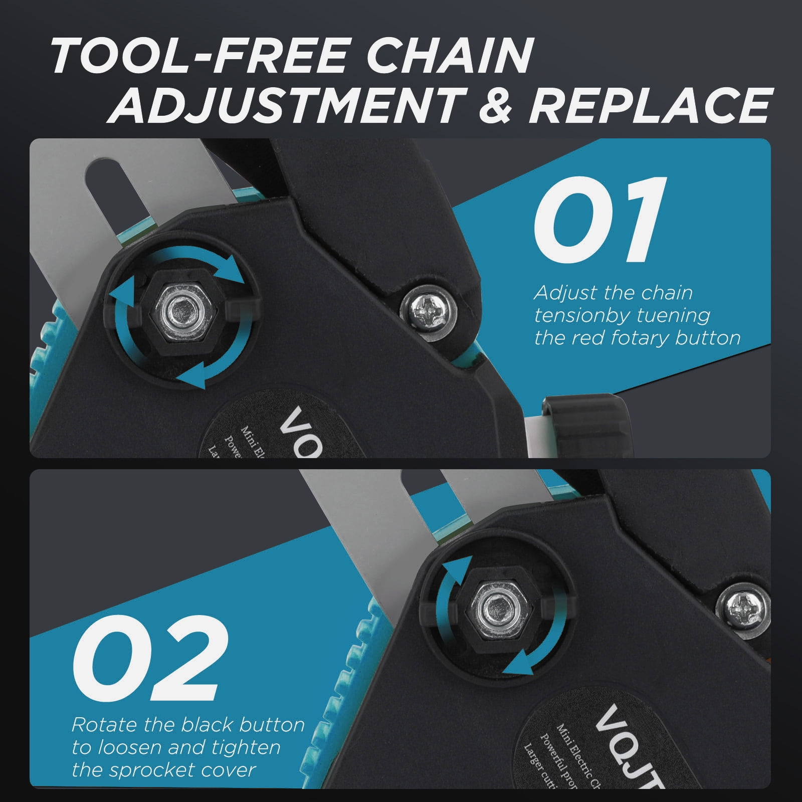 VQJTCVLY  6 inch Mini Chainsaw with 2x2000mAh Batteries and 2 Chains, Electric Cordless Chainsaw Set with Security Lock for Wood Cutting Tree Pruning Trimming, Blue