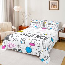 Homewish Science Biology Twin Sheet Sets, Cartoon Graffiti Stars Print Twin Fitted Sheet, Teens Kids Boys Girls Flat Sheet, Luxury Bedroom Decor, 3 Pieces