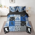thumbnail image 3 of Manfei Blue Patchwork Stripes 7-Piece Twin Bedding Sets for Teen, Modern Ice Hockey Bedding Comforter Set, Sports Game Reversible Sheet Sets, Breathable Home Decor, 3 of 8