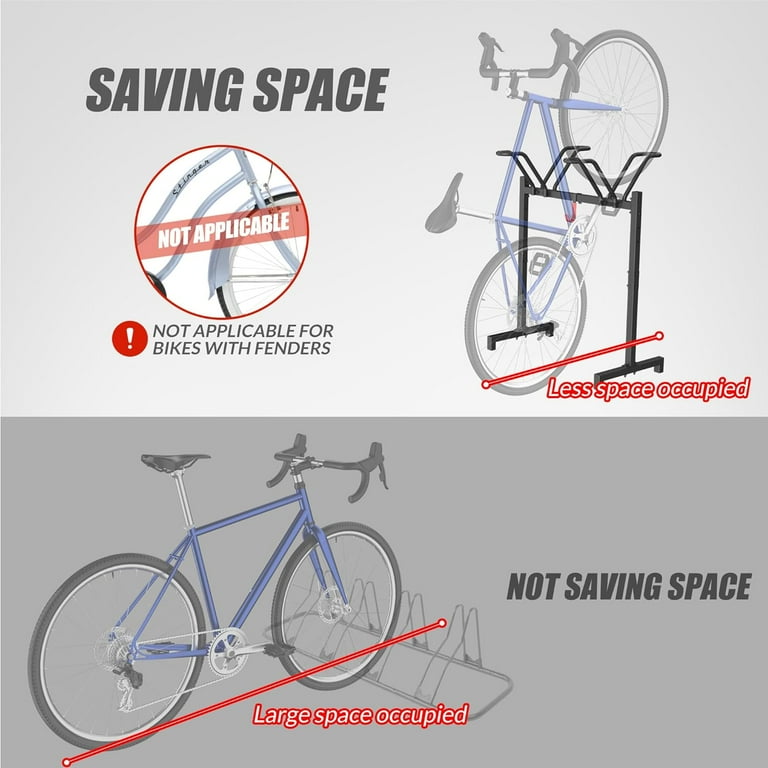 Sttoraboks 2 Bikes Floor Stand Adjustable Bicycle Parking Rack with Hook for Garage Indoor Outdoor Metal Cycle Storage Organizer Rack for