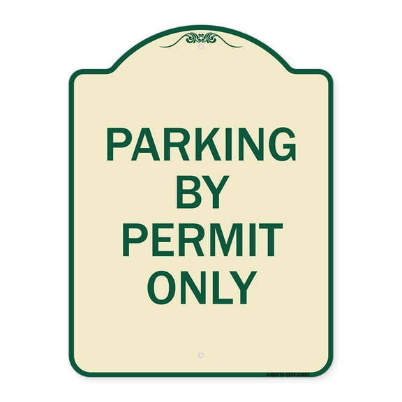 SignMission Designer Series Sign - Parking by Permit Only | Tan & Green 18" x 24" Heavy-Gauge Aluminum Architectural Sign | Protect Your Business & Municipality | Made in the USA