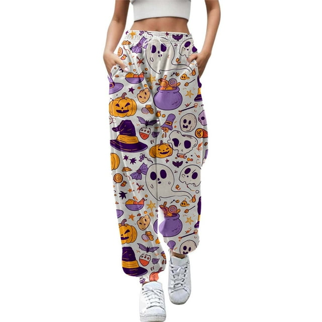 JFHHQ Pantalon Décontracté Imprimé à la Mode pour Femmes avec Cordon de Serrage et Poches, Polyvalent, m Blanc