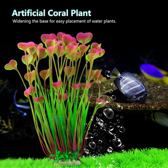 Adorno de planta de agua Artificial vívida de plástico para acuario, pecera subacuática, jardín, rojo vino