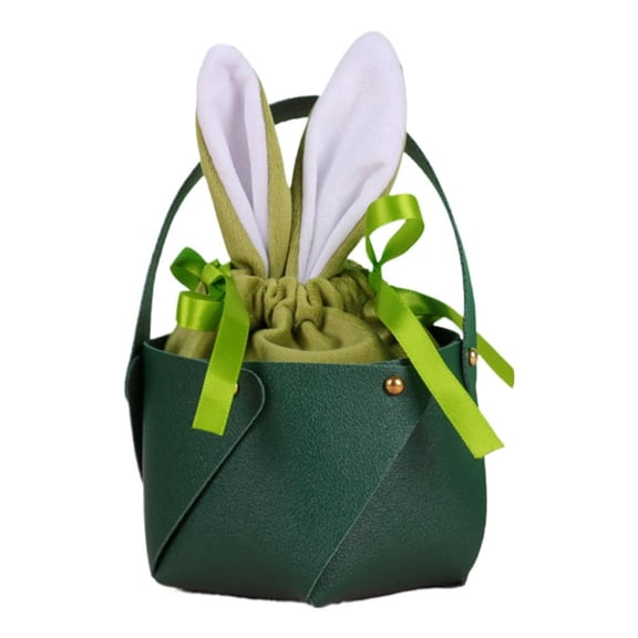 Easter Bunny Ear Handbags, 12-Pack Small PU & Cloth Drawstring Gift Bags for Candy, Party Favors, Egg Hunt, Baby Shower Decorations, Cute Treat Bags 3.94x3.15 Inch, Assorted Colors