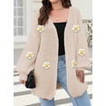 thumbnail image 4 of Female Sweaters Floral V-Neck Long Sleeve Sweater Open Front Knit Buttonless Trendy Sweater Outerwear Apricot One size, 4 of 8