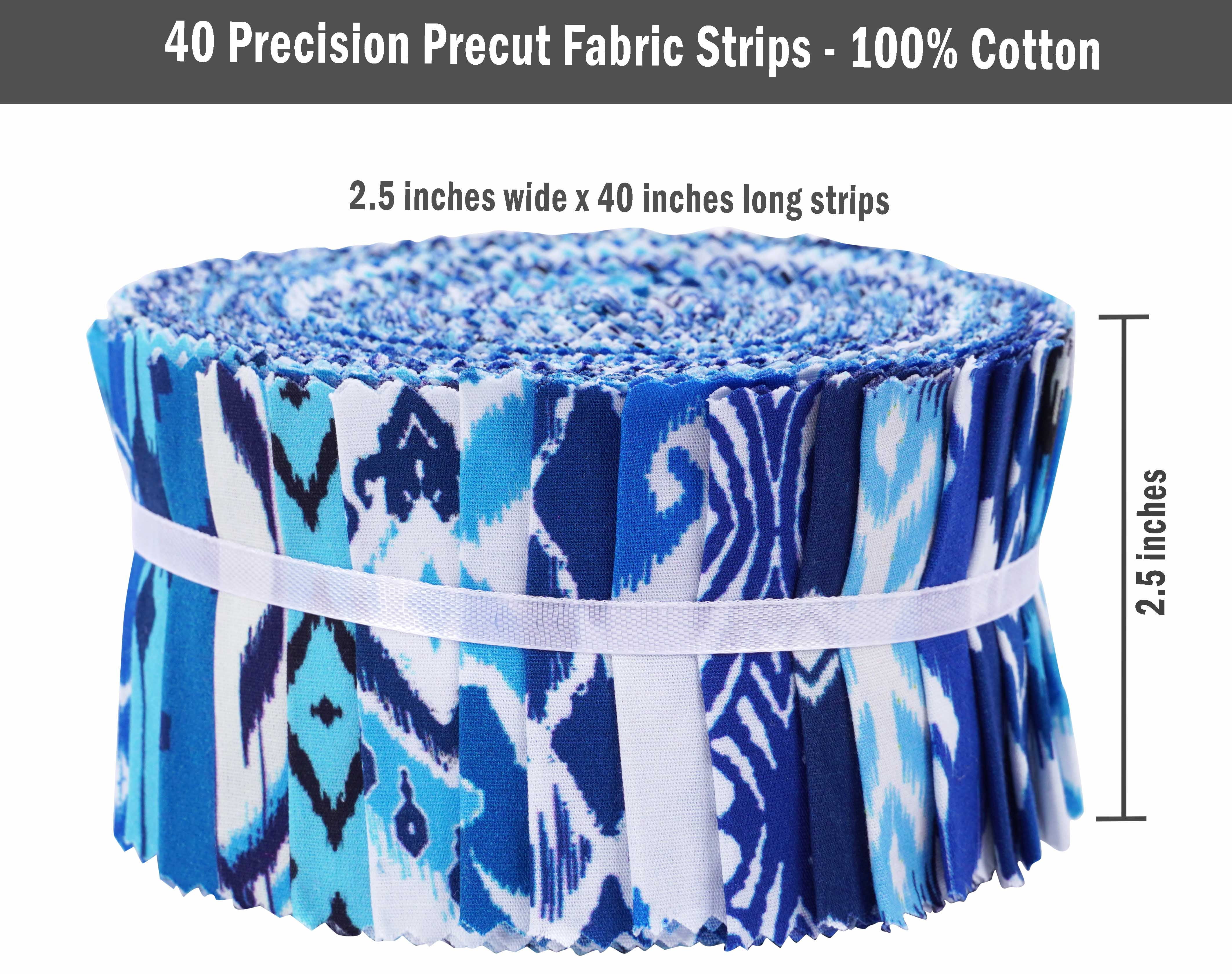 Soimoi 40Pcs Ikat Print Cotton Precut Fabrics For Quilting Craft Strips 2.5x42inches Jelly Roll - Blue