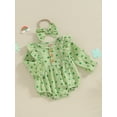 thumbnail image 3 of Suealasg Infant Girls St Patrick's Day Romper Outfits 6M 12M 18M 24M Newborn Long Sleeve Shamrock Print Onesie Bodysuit +Hairband Baby Girls 2pcs Irish Festivals Clothing, 3 of 8