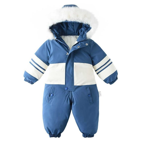 FNFYFH Baby Winter Snowsuit Warm Bear Onesie Footed Romper Thermal Fleece Lined Jumpsuit with Detachable Hat Gloves