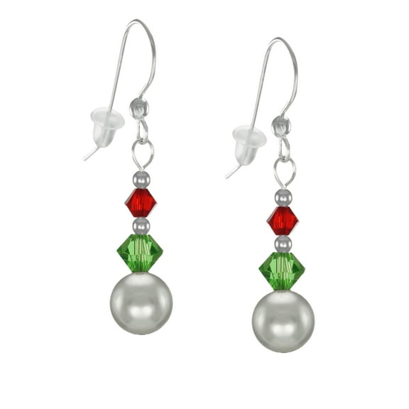 Cute Festive Silver Green and Red Holiday Earrings – Sterling Silver Earwires