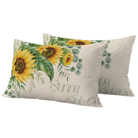 Rustic Sunflowers Outdoor Waterproof Pillow Covers, Farmhouse Eucalyptus Leaves Botanical Decorative Rectangle Throw Pillowcase Sofa Cushion Sham for Patio/Couch/Chair, 20"x12" 2 Pack