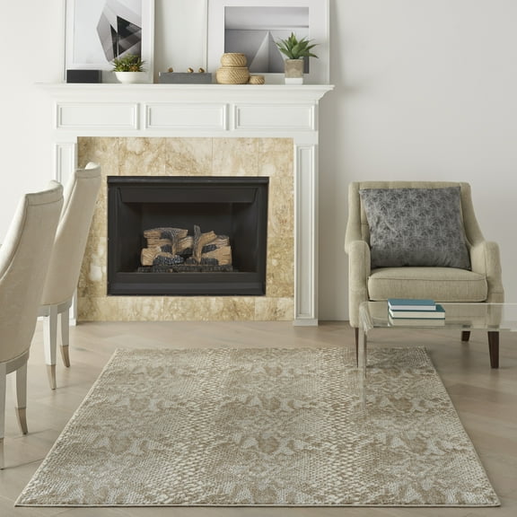 Nourison Solace Animal Print Ivory Beige 5'3" x 7'3" Area Rug, (5x7)