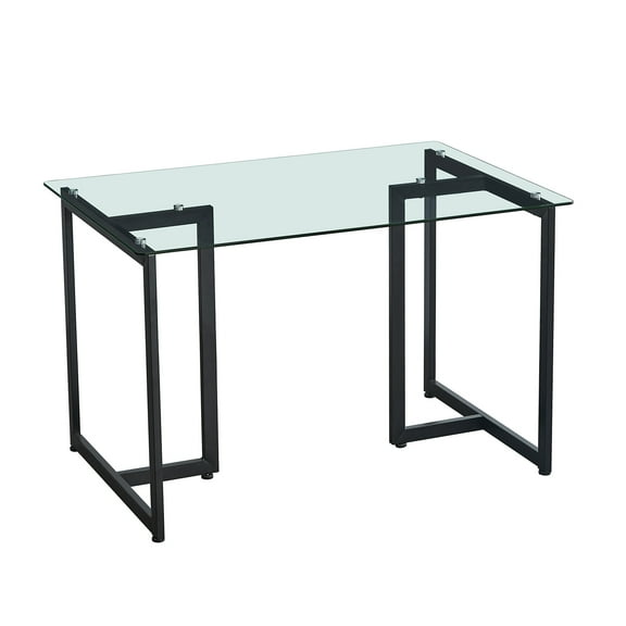 Homycasa Modern Glass Dining Table with Black Metal Legs