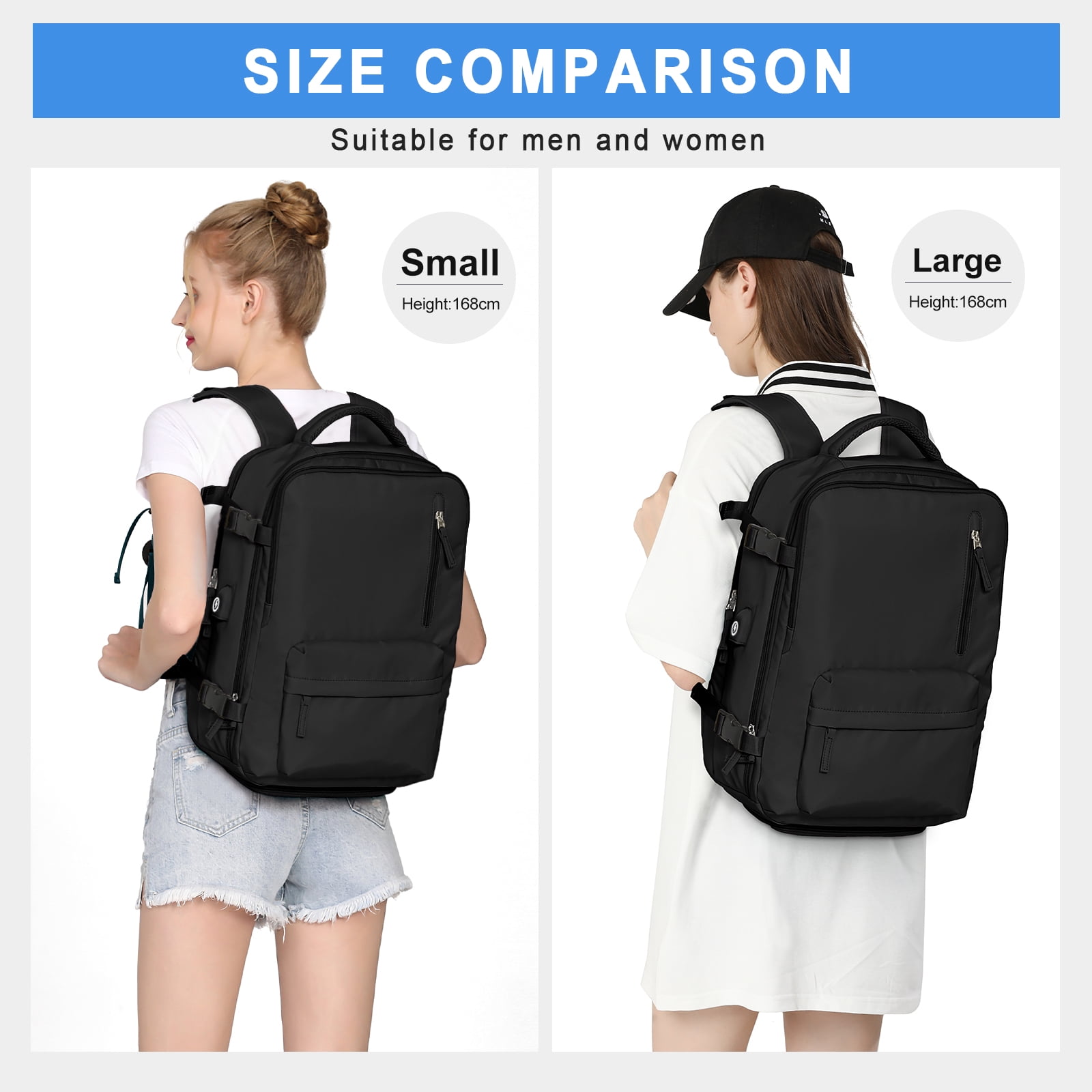 Large Travel backpacks for Adults, Flight Personal Carry on Backpack for Women Men, Approved Airlines Back Pack Carry-ons Mochilas de Viaje, Waterproof Luggage Laptop Backpack Black