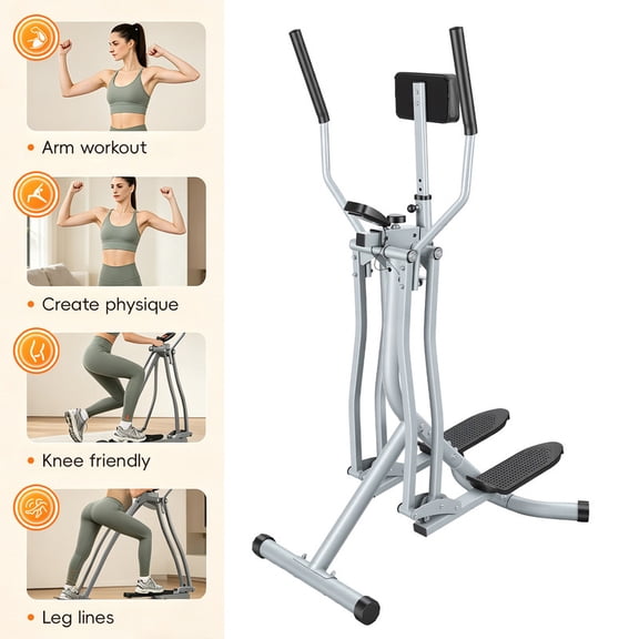 Air Walker Elliptical Glider Exercise Machine with LCD Monitor for Low Impact Cardio, Arm & Leg Workout