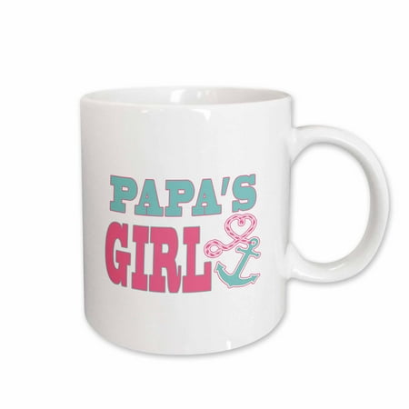 

3dRose Papas Girl Cute Anchor and Heart Rope Pink and Aqua Ceramic Mug 15-ounce