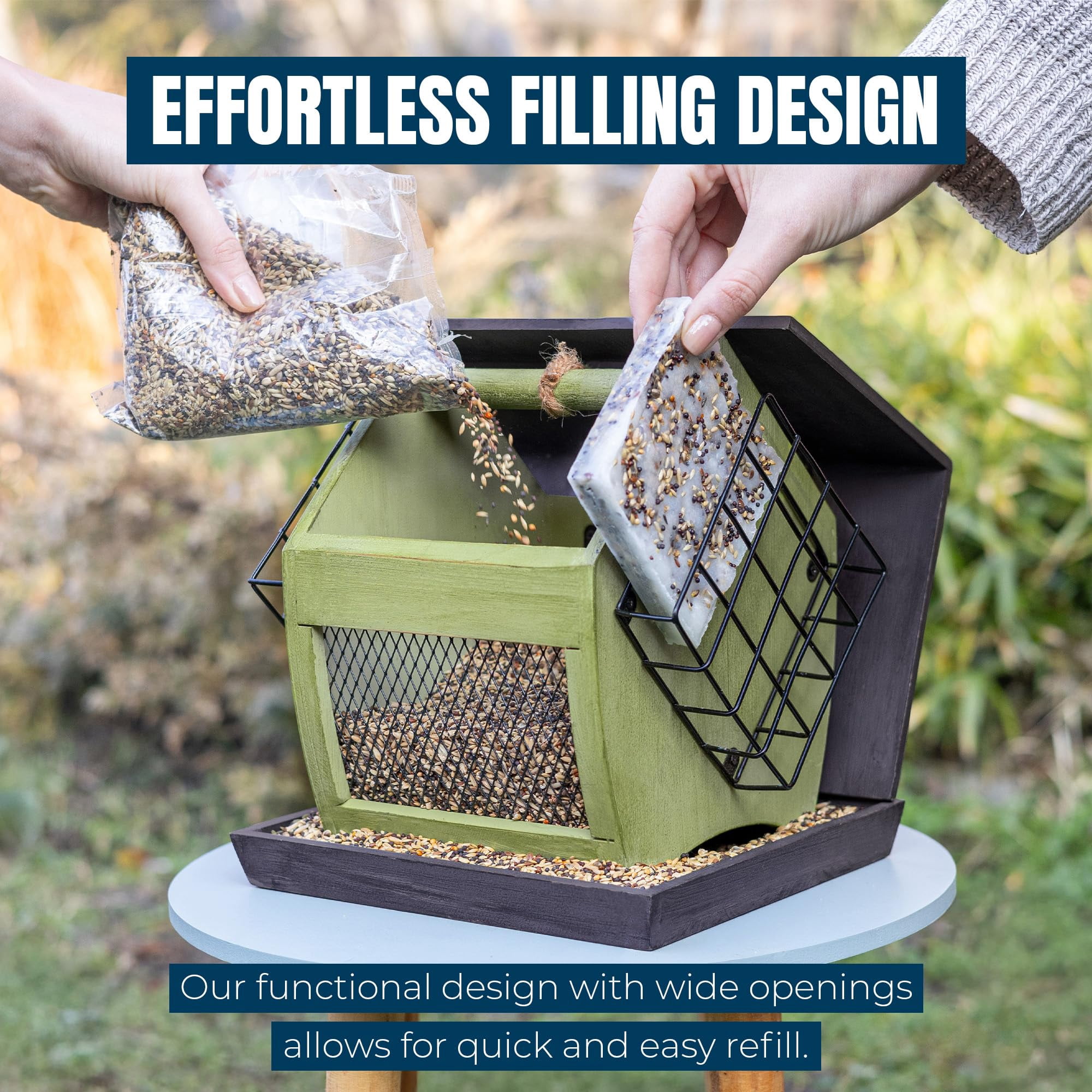 MEKKAPRO Bird Feeder with Suet Holder - Double Suet Feeders for Outside Hanging - Outdoor Bird Feeder with Suet Cage, Weatherproof Hanging Bird Feeder for Wild Birds - Suet Bird Feeders for Outdoors