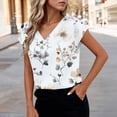 thumbnail image 3 of Echfiprom Womens White Tops Summer Dressy Casual Satin Loose Floral Casual V-Neck Blouse for Women, 3 of 7