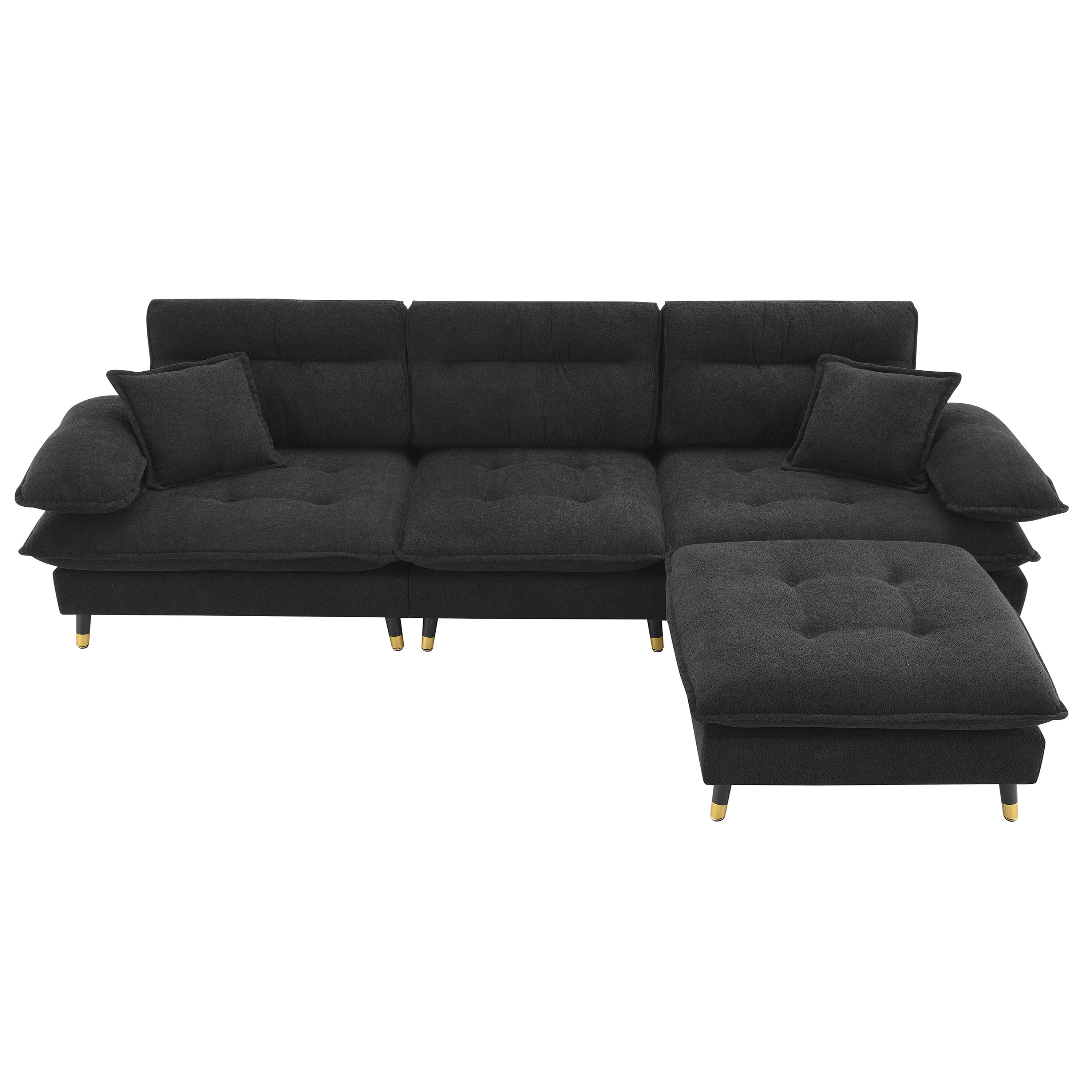 MAYEERTY 106x66.5" L-Shaped Convertible Sectional Sofa - 4-Seat Tufted Chenille Couch with Two-Tone Legs/Ottoman for Living Room/Apartment/Office, 3 Colors