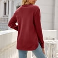 thumbnail image 5 of Hanerdun Women Round Neck Blouse Female Long Sleeve Slit Shirt Top Red L, 5 of 6