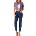 thumbnail image 2 of INSPIRE CHIC Women's Cropped Denim Jacket Short Sleeve Button Front Jean Jacket XS Purple, 2 of 6