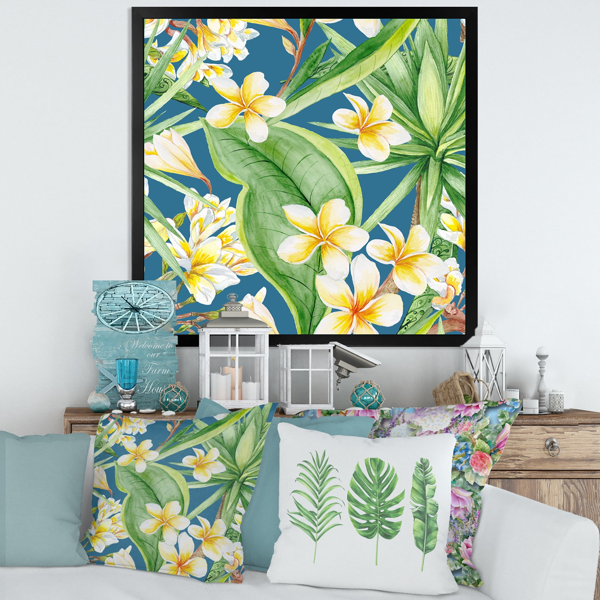 Designart 'Yellow Flowers and Tropical Foliage XV' Modern Framed Art Print